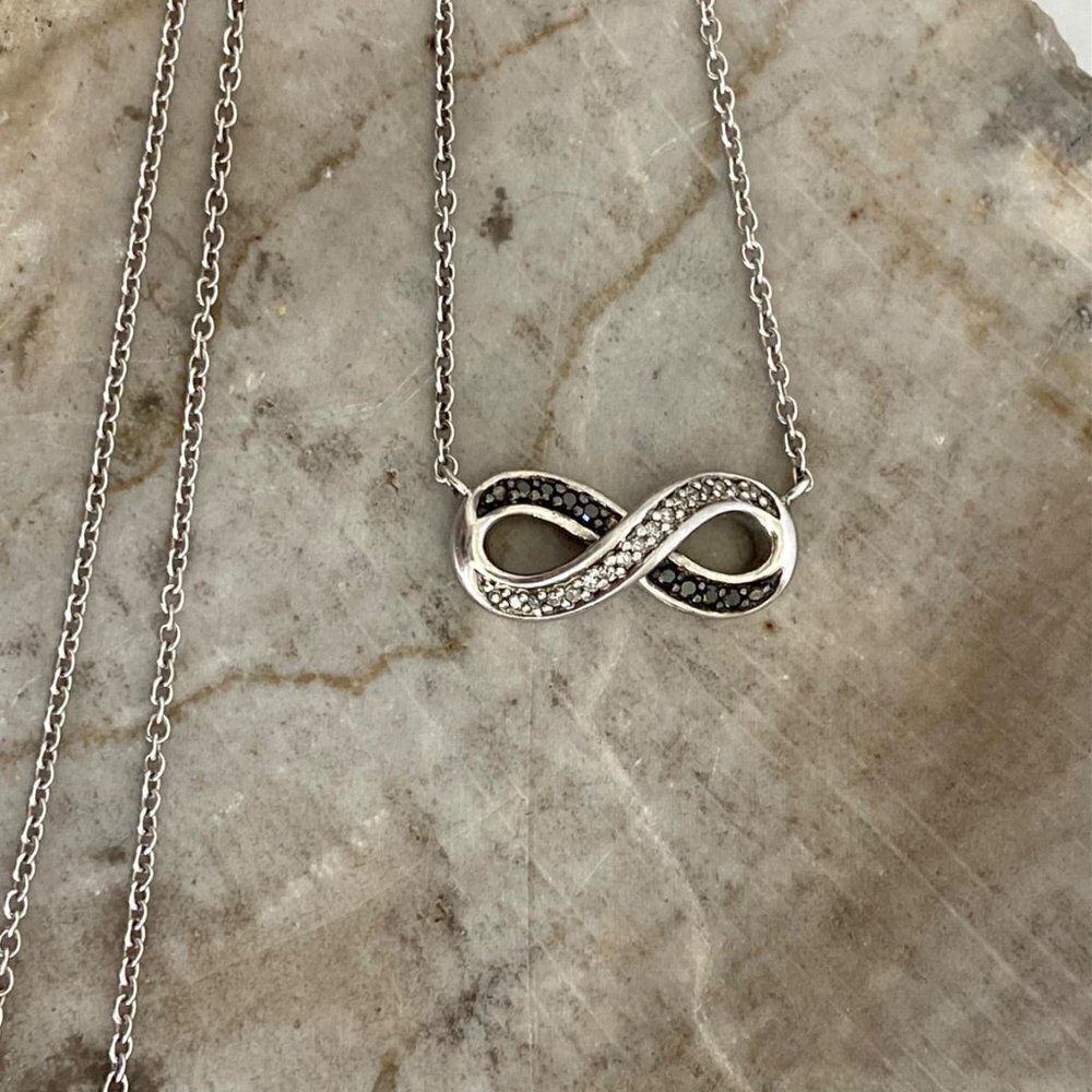 Sterling Silver 925 Diamond & Sapphire Infinity Pendant Necklace 18.5" Chain
